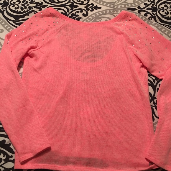 PINK off shoulder jeweled sweater - Picture 2 of 5